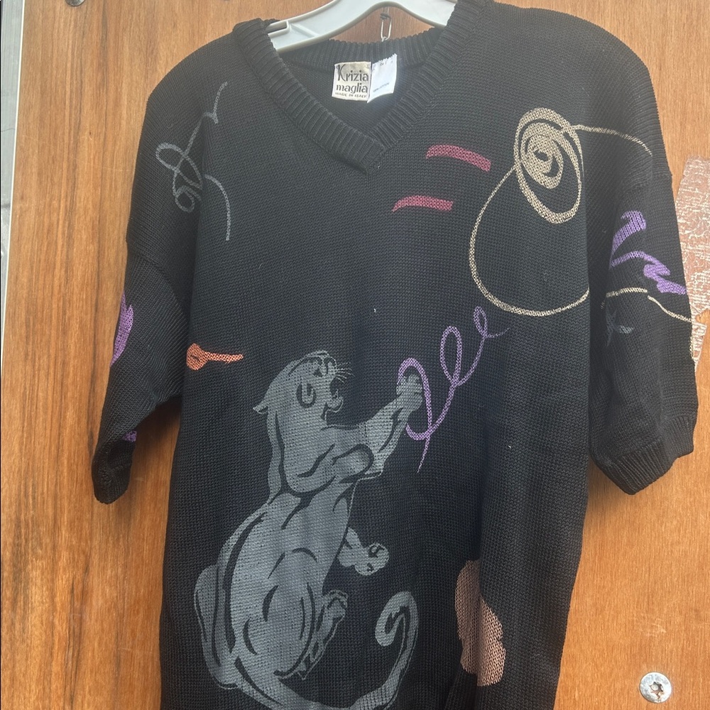 Vintage krizia maglia Black Sweater with Panther Design Sz 40